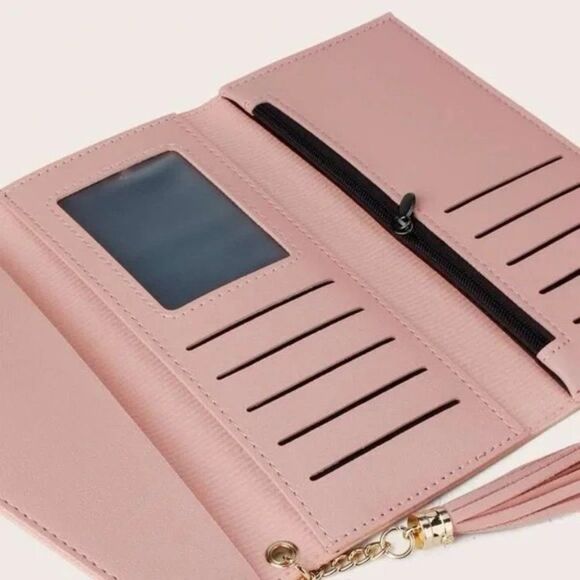 Barbie Pink Wallet with Gold Heart and Fringe Tassel and Envelope Snap Closure - Picture 4 of 5